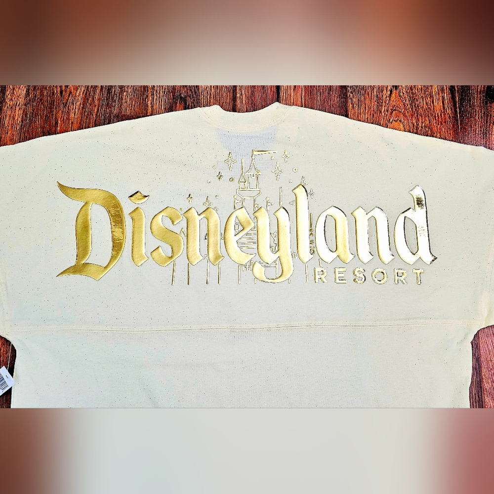 NWT Disney Spirit Jersey Adult XL Cream Gold Puffy Lettering & D Logo Glitter